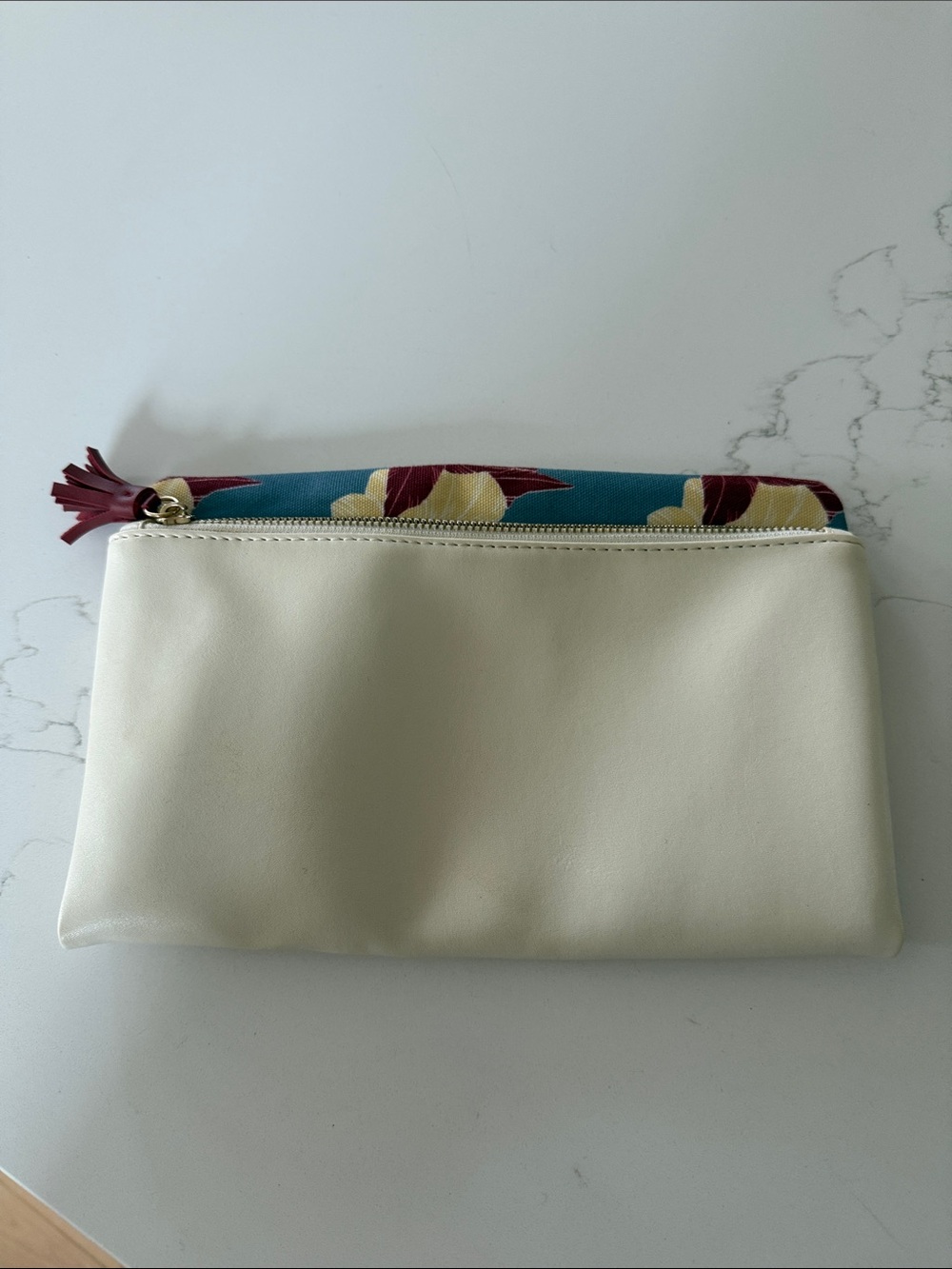 Rachel Pally Cream and Teal Floral Accent Women’s Zip Pouch